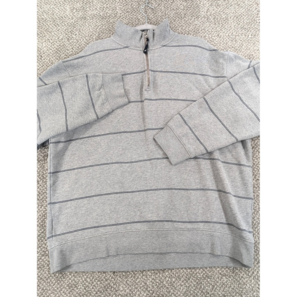 Nautica Mens XXL Gray Striped Quarter Zip Pullover Fleece Sweatshirt Mock Neck
